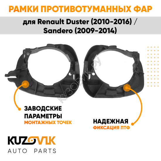 Рамки противотуманных фар Renault Duster (2010-2016) Sandero (2009-2014) KUZOVIK Рамки противотуманных фар Renault Duster (2010-2016) Sandero (2009-2014) KUZOVIK